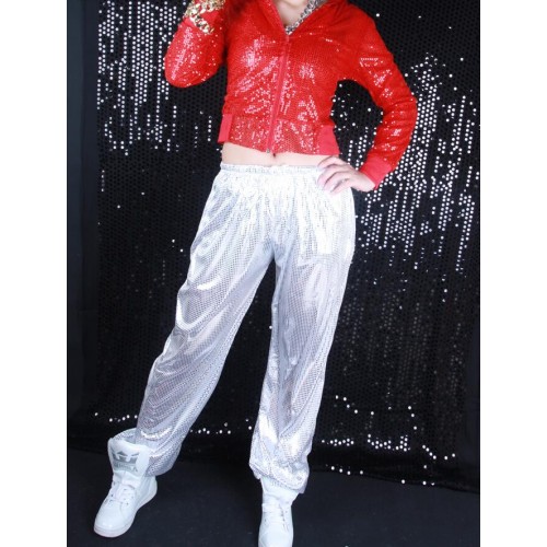 Women Hip-hop Pants Loose silver yellow black Sequin Jazz Dance Pant Stage Performance Costumes trousers